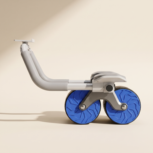 Side profile of the TrueSelf ab roller showing the sprung rebound arm
