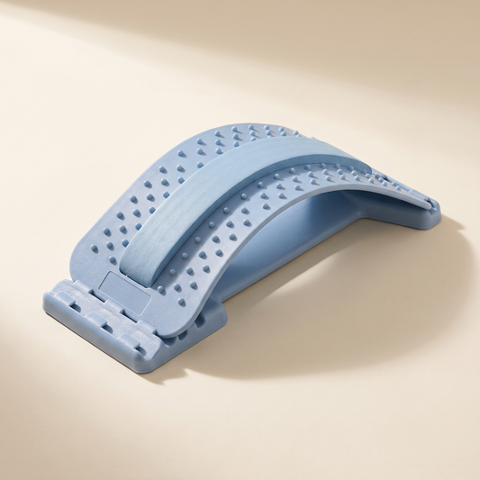 TrueSelf back stretcher in pale blue, three-quarter view