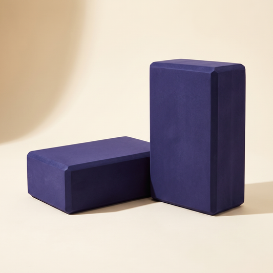 Two TrueSelf yoga blocks, one flat and one upright, showing all three dimensions